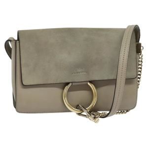 Chloe Fay Shoulder Bag Suede Leather Gray Gold Auth sw536